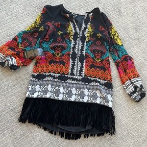 Bebe shift Dress w/ fringe detail.